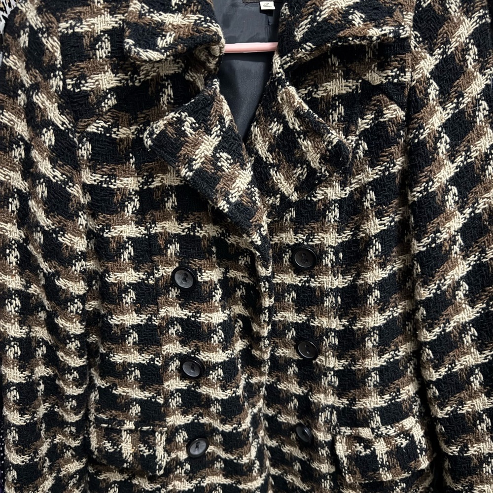Old Navy Black and Brown Checkered Pea Coat